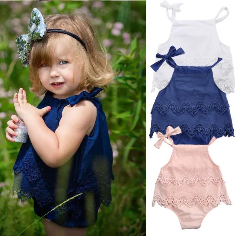 2022 Summer Infant Baby Girl Laced Lace Dress Romper Bodysuit Jumpsuit Outfit Clothes Solid Color Lace Sling Dresses